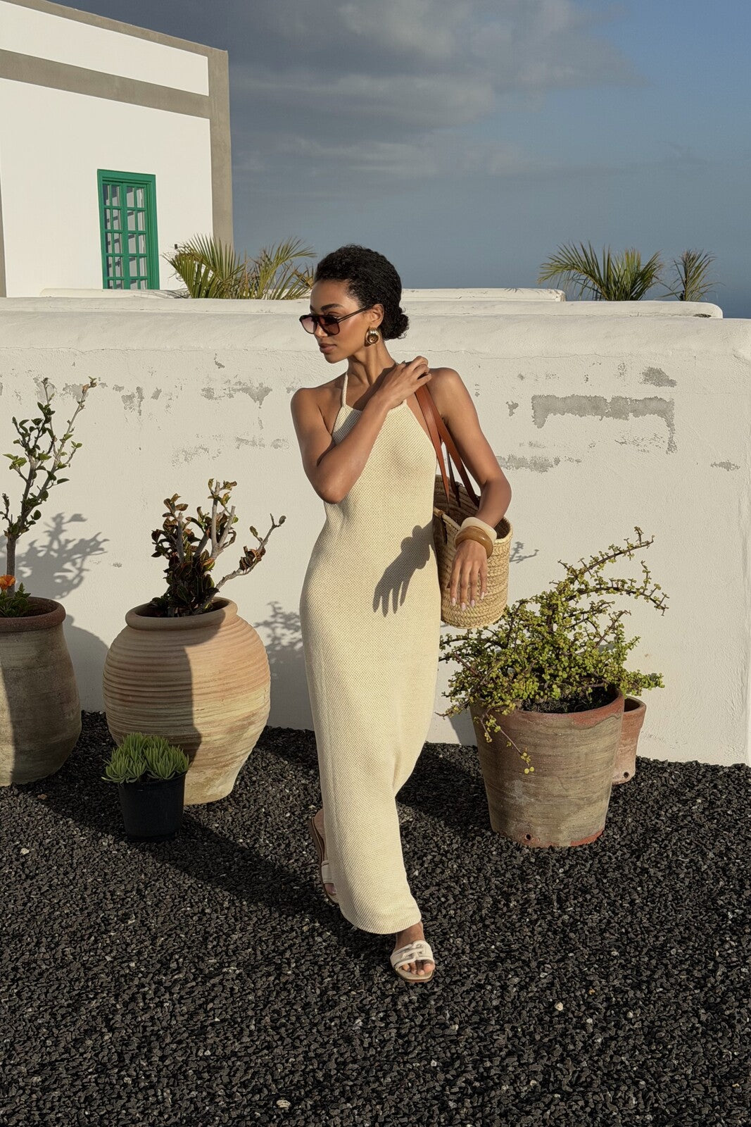 VESTIDO LONGO AMARELO MANTEIGA EM MALHA