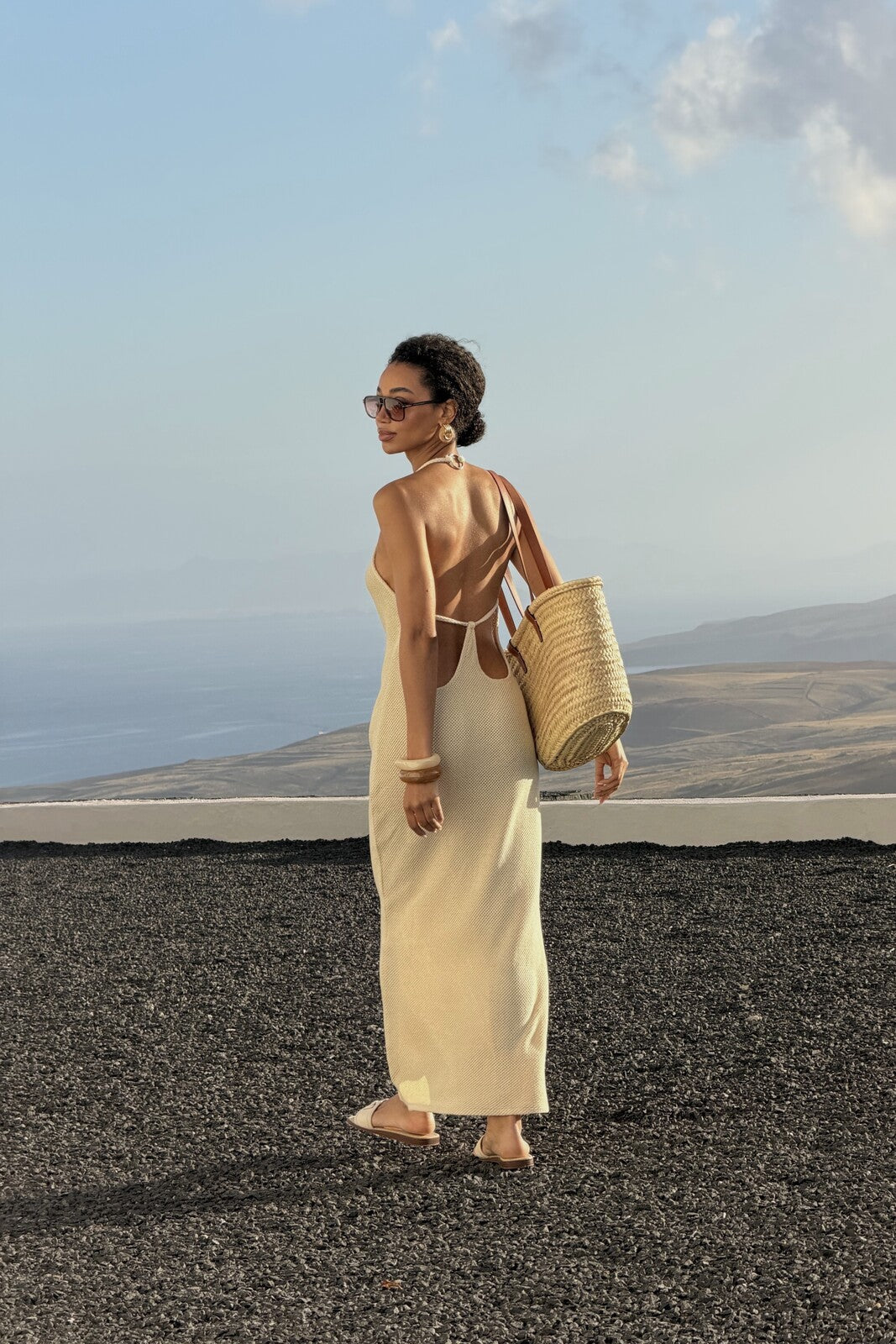 VESTIDO LONGO AMARELO MANTEIGA EM MALHA