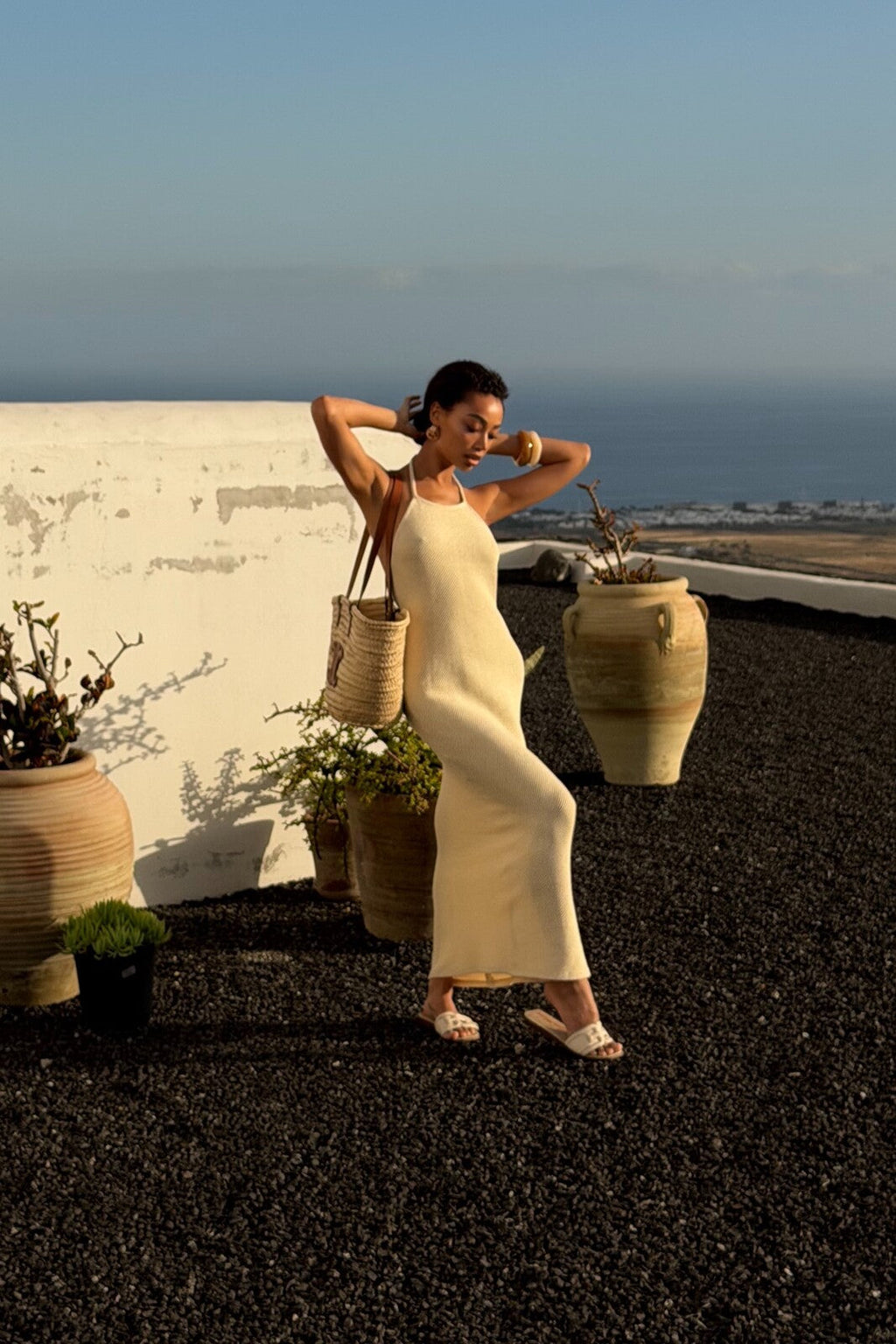 VESTIDO LONGO AMARELO MANTEIGA EM MALHA