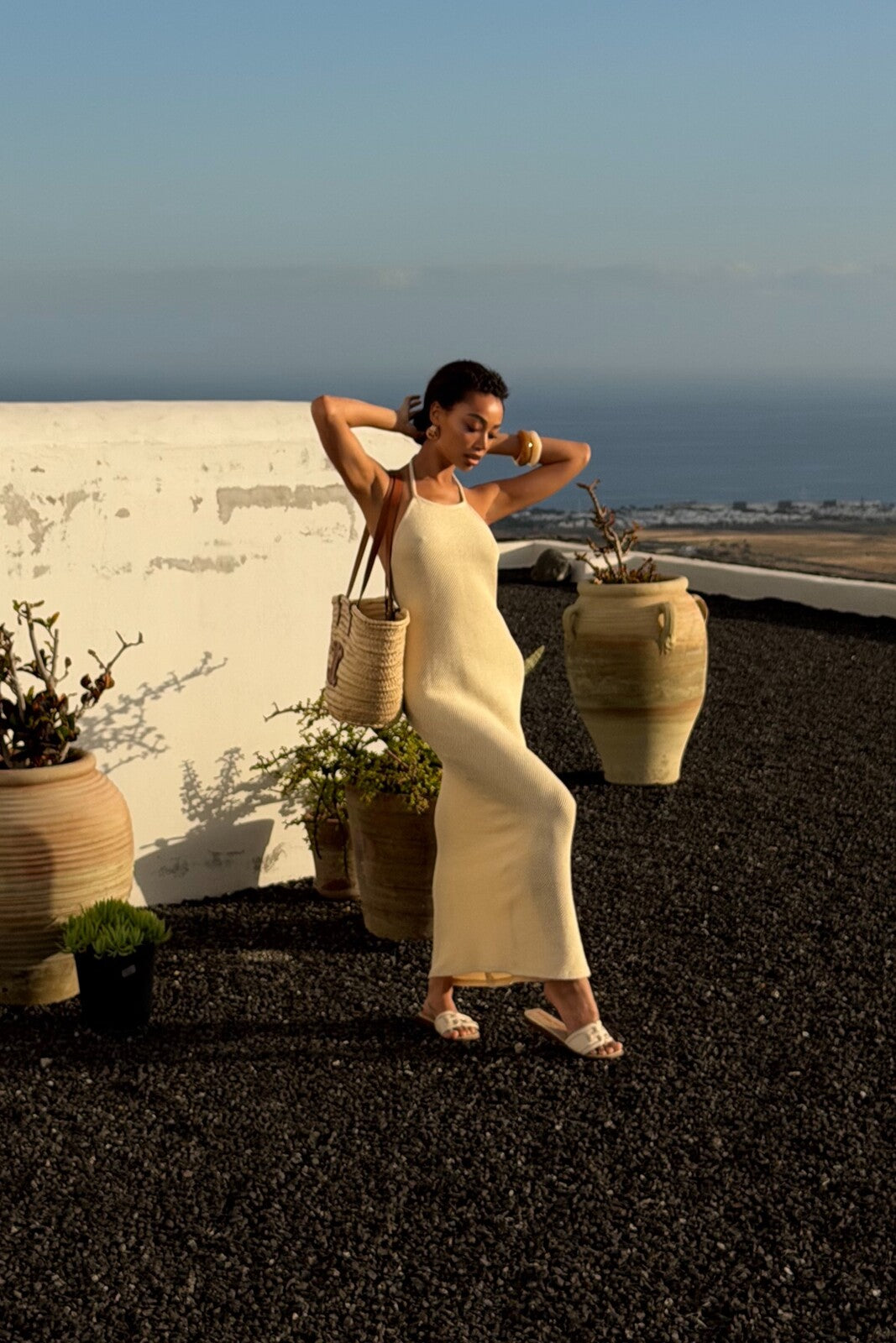 VESTIDO LONGO AMARELO MANTEIGA EM MALHA