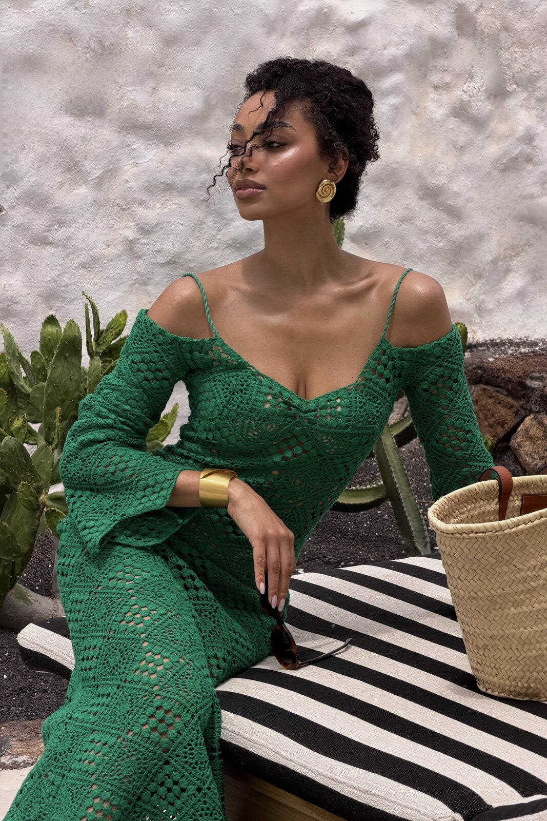 VESTIDO VERDE CROCHET MANGA COMPRIDA