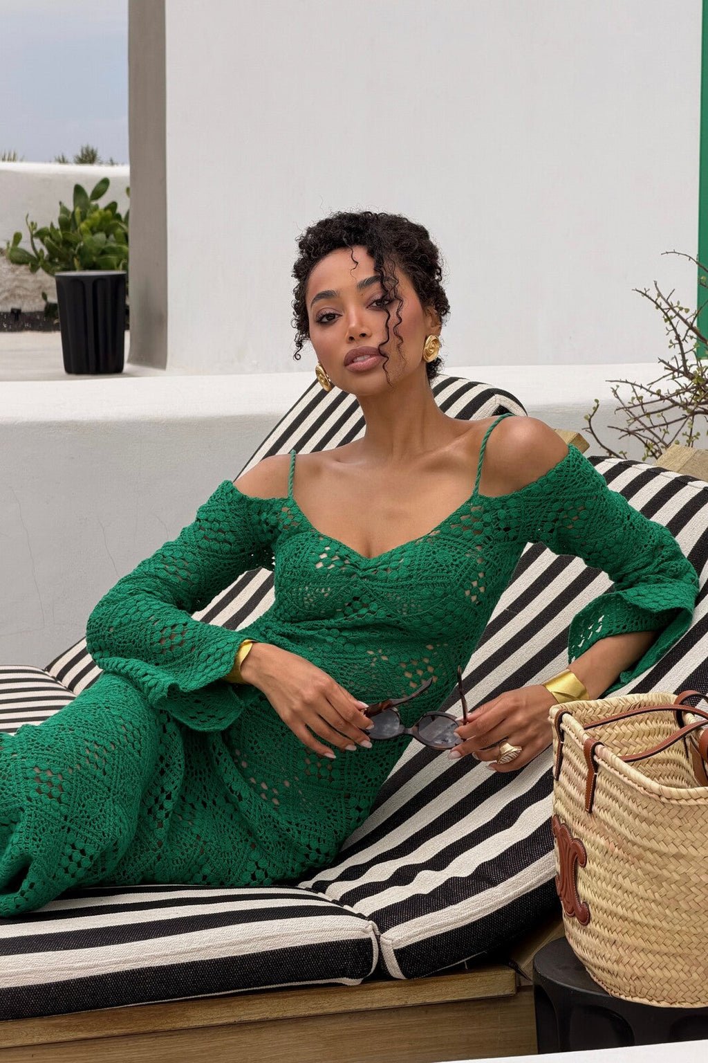 VESTIDO VERDE CROCHET MANGA COMPRIDA