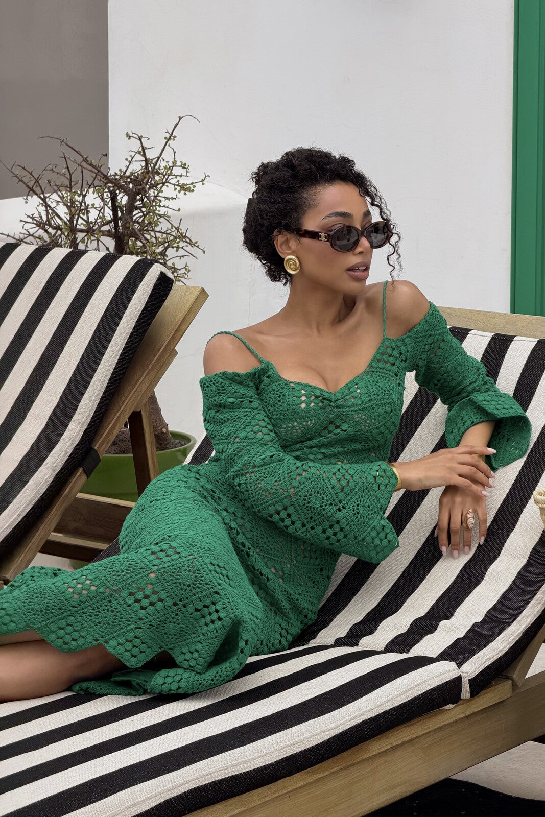 VESTIDO VERDE CROCHET MANGA COMPRIDA