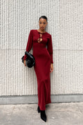 VESTIDO LONGO BORDEAUX DECOTE DE LAÇO
