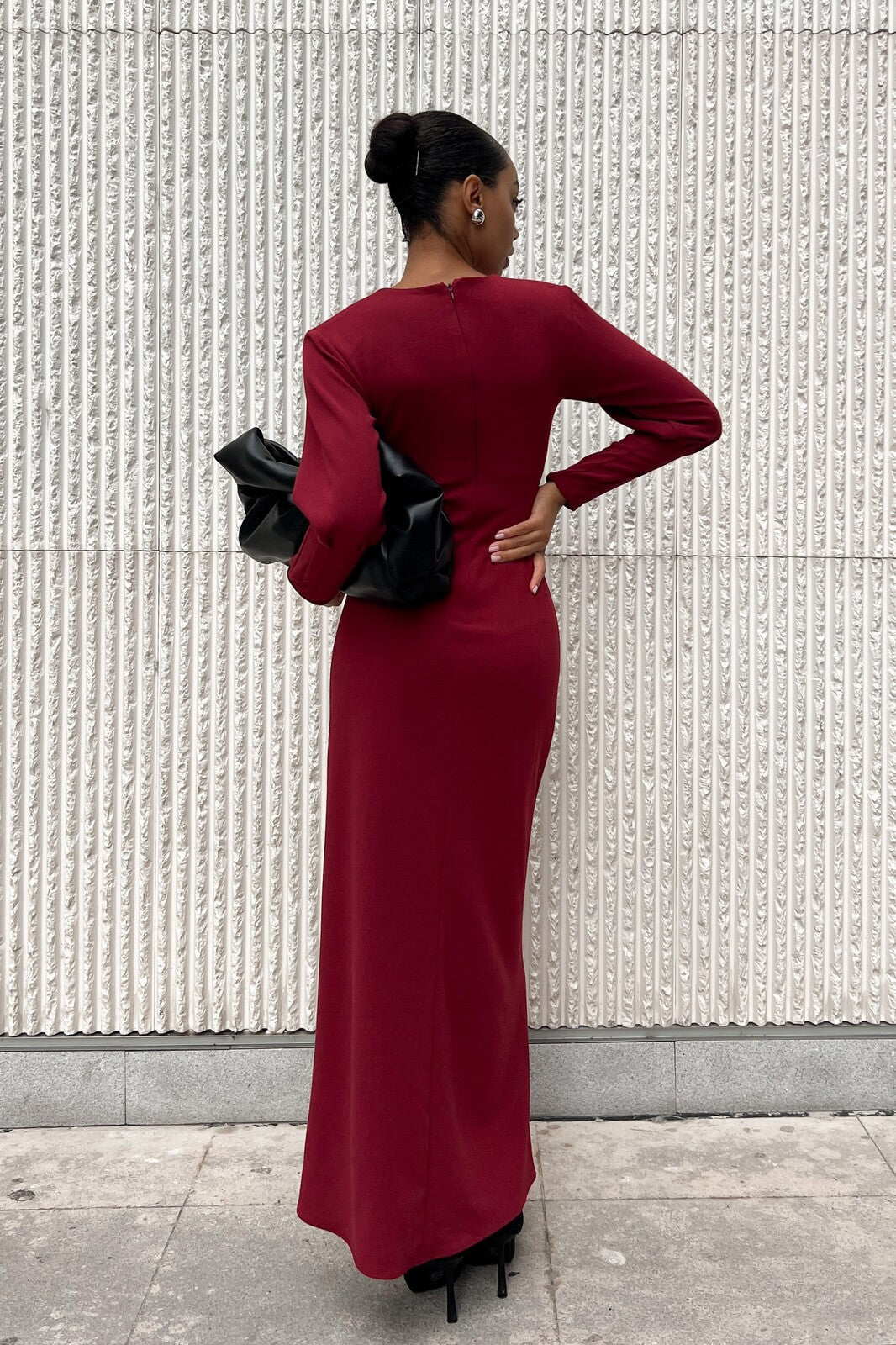 VESTIDO LONGO BORDEAUX DECOTE DE LAÇO