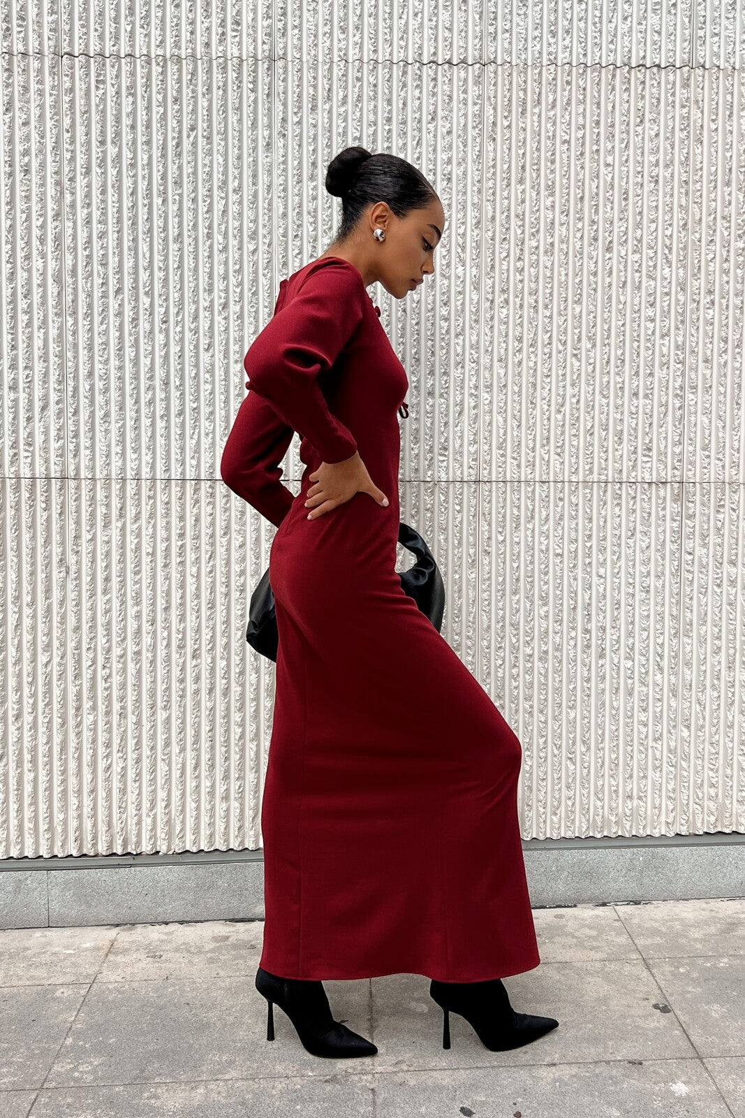 VESTIDO LONGO BORDEAUX DECOTE DE LAÇO