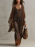 Conjunto Boho de Tres Piezas con Estampado de Leopardo Degradado y Bata Fluida