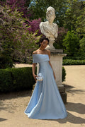 VESTIDO MIKADO AZUL CLARO COMPRIDO