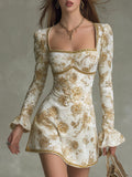 Mini Vestido Elegante de Terciopelo con Estampado de Rosas Vintage