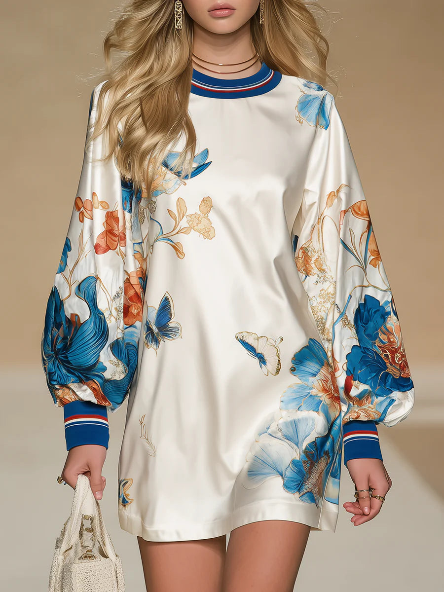 Mini Vestido de Satén con Estampado Floral de Inspiración Vintage