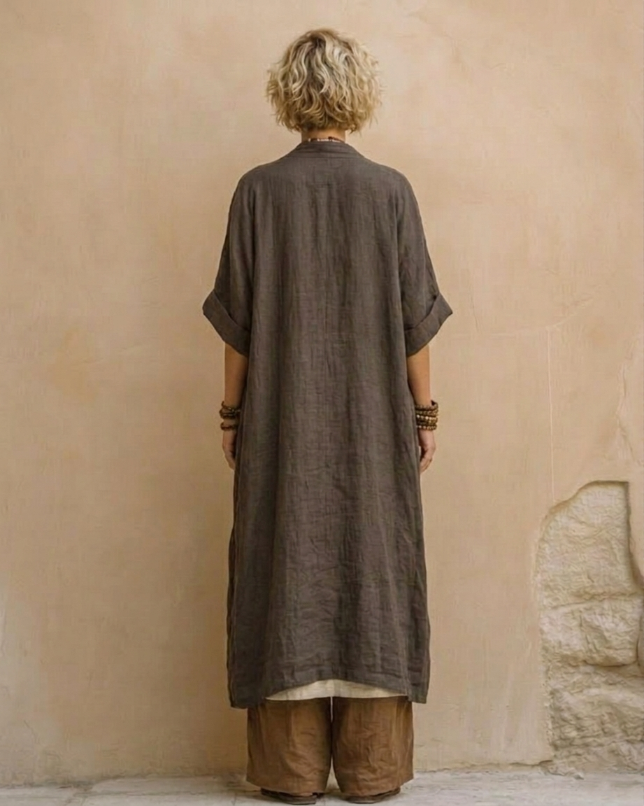 Conjunto de Tres Piezas Bohemio Tribal en Gris Oscuro y Café