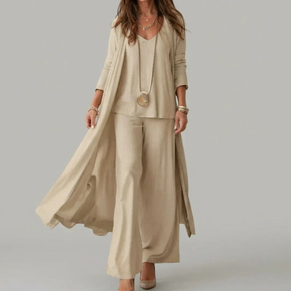Raquel | Conjunto Suave de Tres Piezas con Túnica y Pantalón Ancho