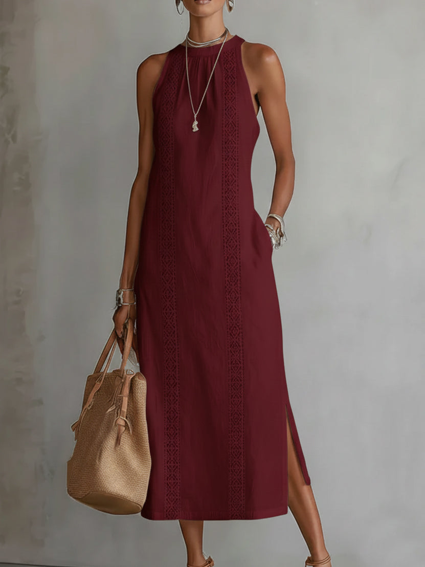 Jimena | Vestido midi relajado con cuello mandarín bordado